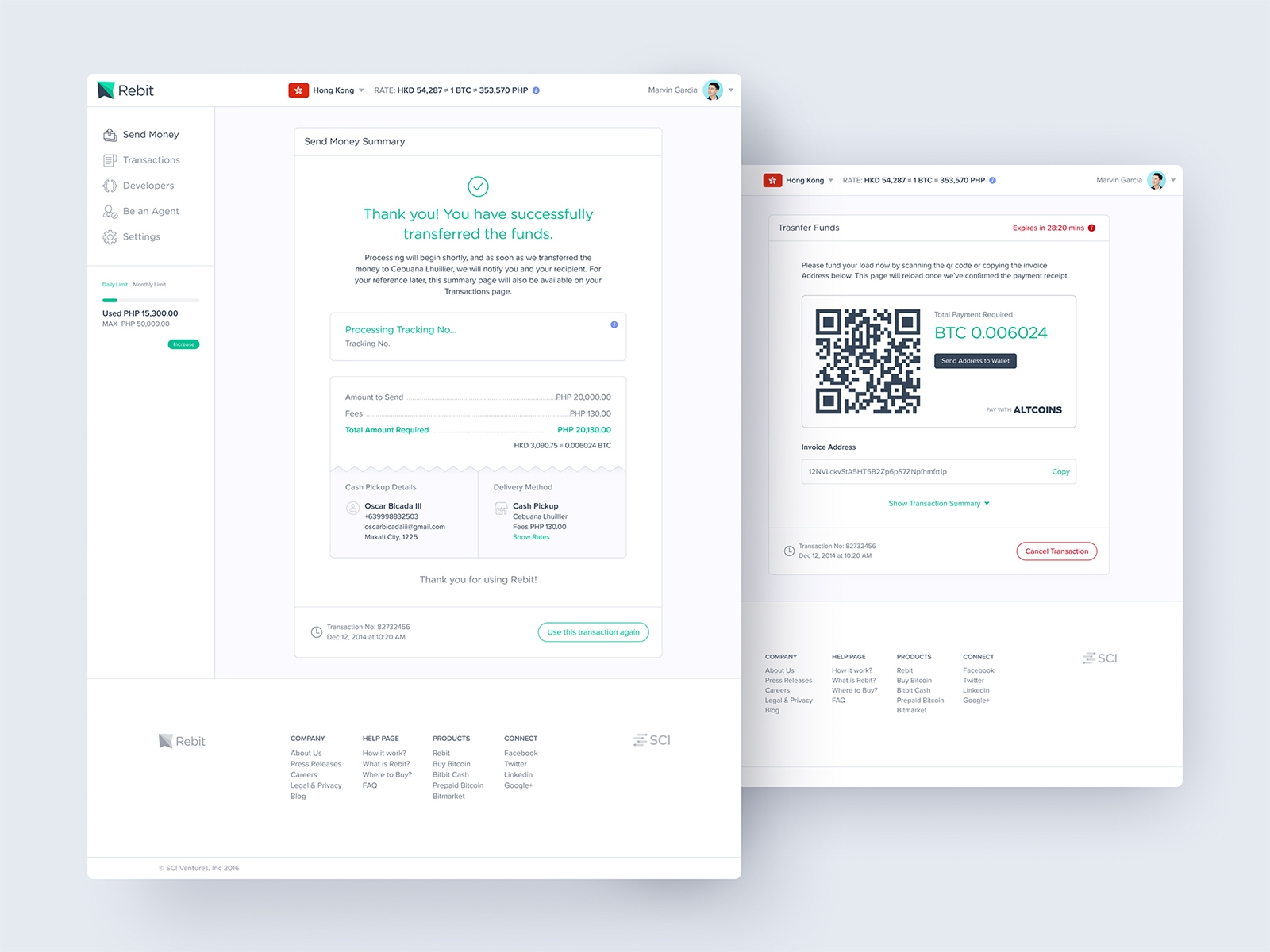 Rebit Web - Web app transaction history