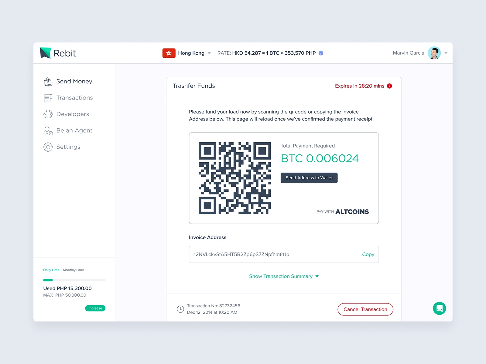 Rebit Web - Web app send money transaction summary