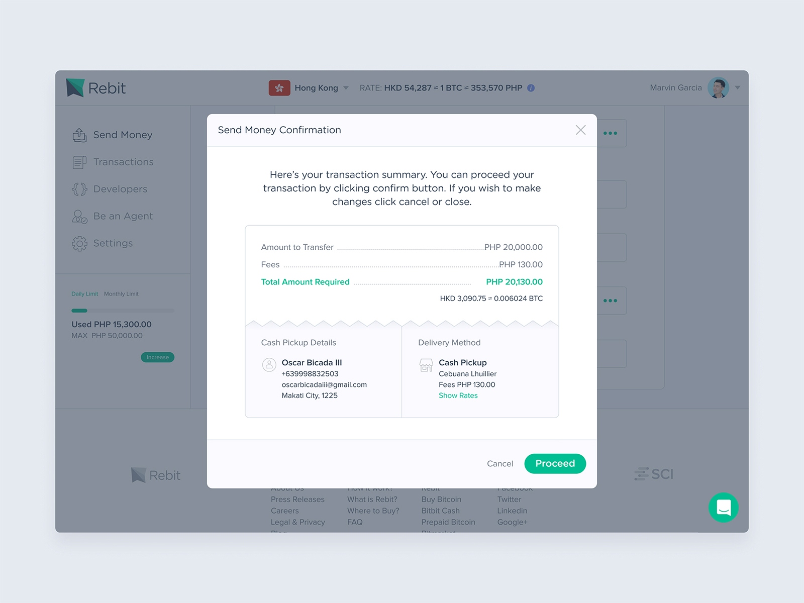 Rebit Web - Web app transaction confirmation